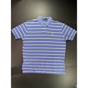Ralph‎ Lauren Polo Shirt Men's XL Striped Embroidered Horseman Blue White Yellow